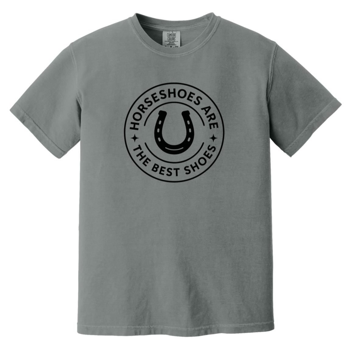 Horseshoe circle graphic reading “Horseshoes Are The Best Shoes” on short sleeve tee
