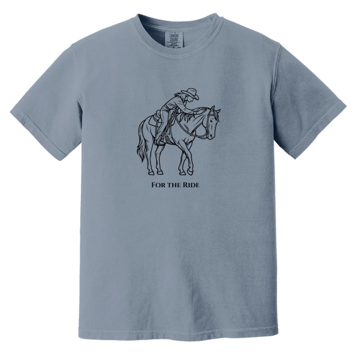 Reining rider and horse graphic with text “For the Ride”
