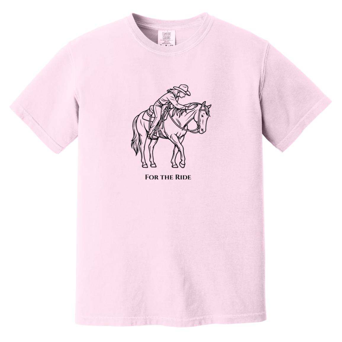 Reining rider and horse graphic with text “For the Ride” on white tee.