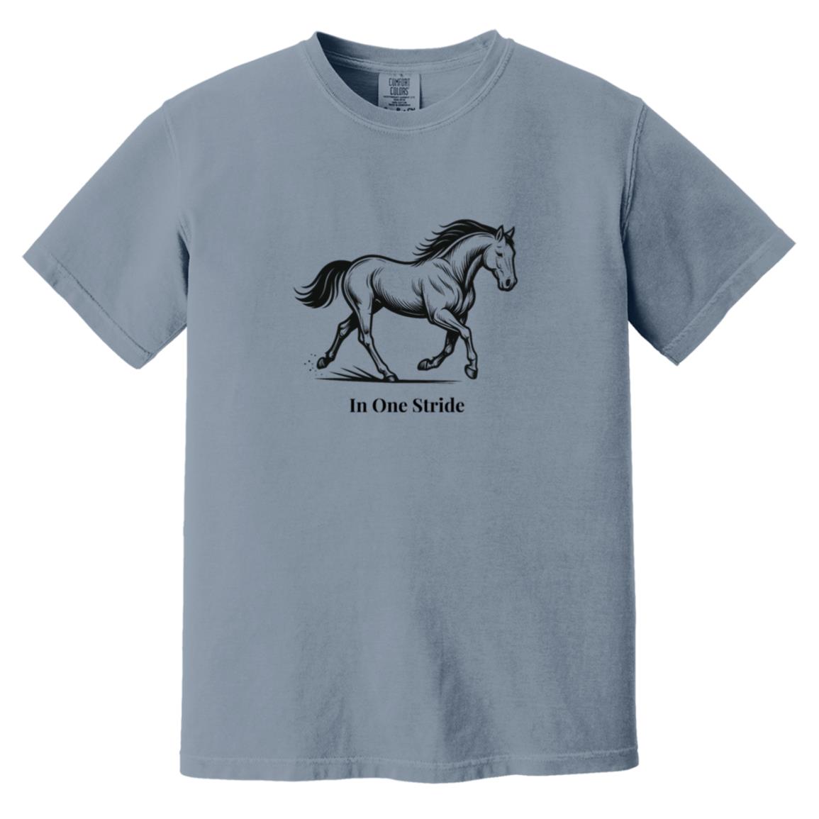 In One Stride horse graphic with text below on short sleeve tee.