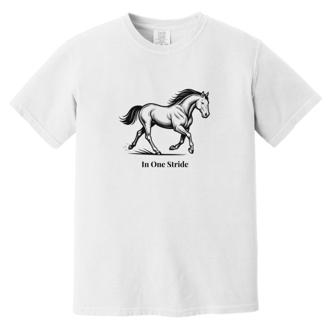 In One Stride horse graphic with text below on short sleeve tee.