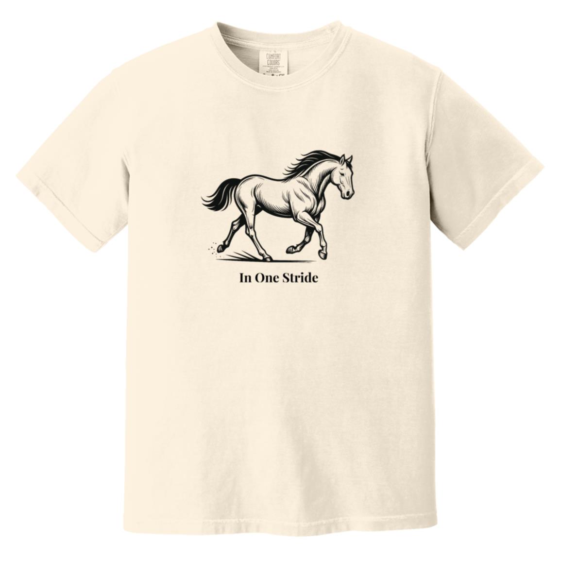 In One Stride horse graphic with text below on short sleeve tee.