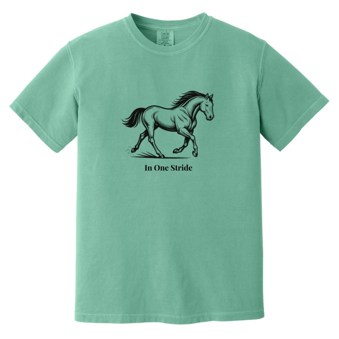 In One Stride horse graphic with text below on short sleeve tee.