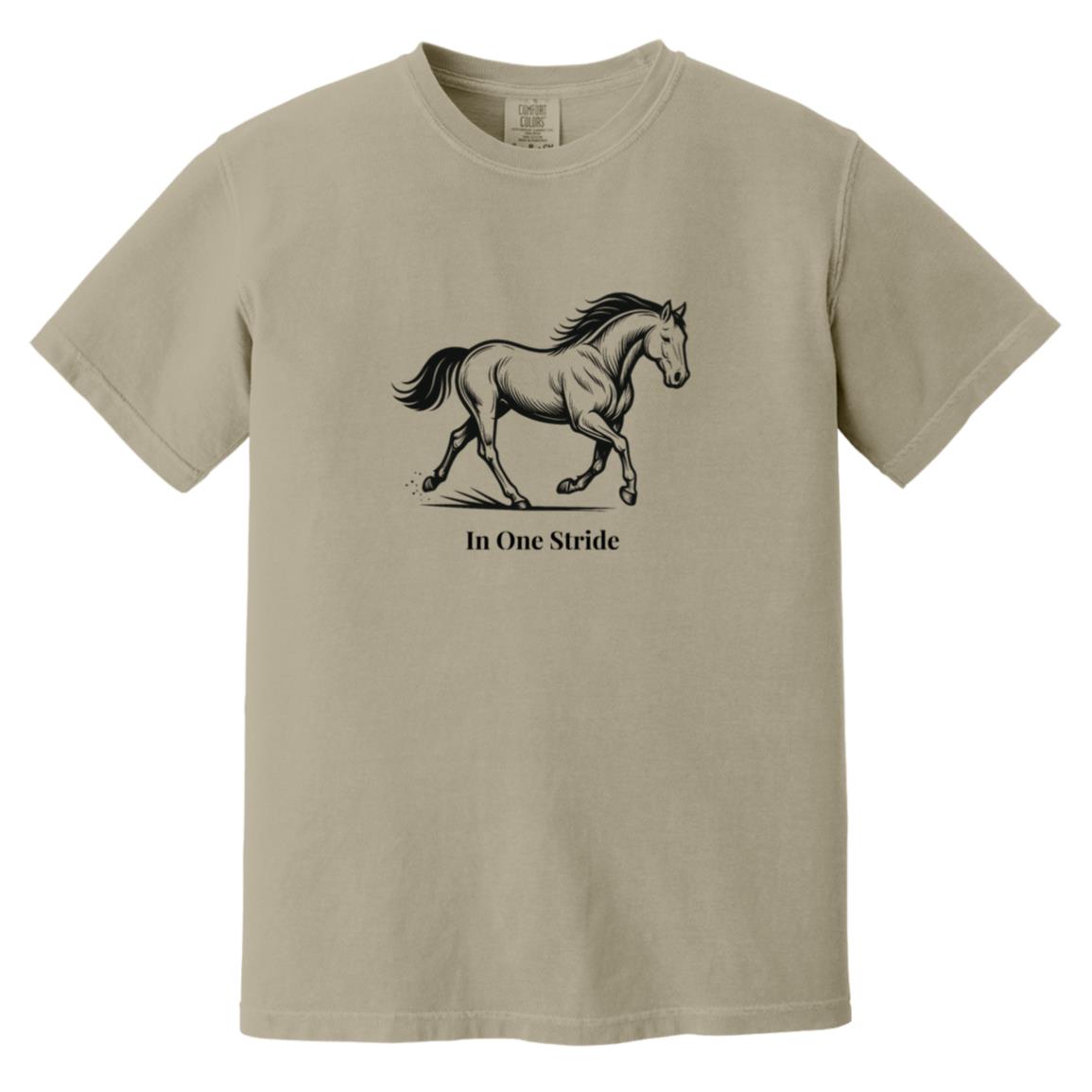 In One Stride horse graphic with text below on short sleeve tee.