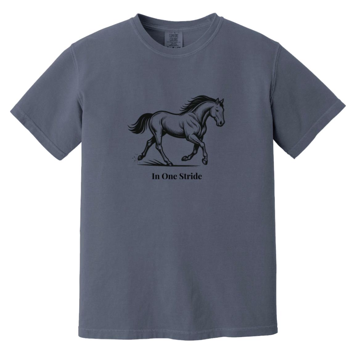 In One Stride horse graphic with text below on short sleeve tee.