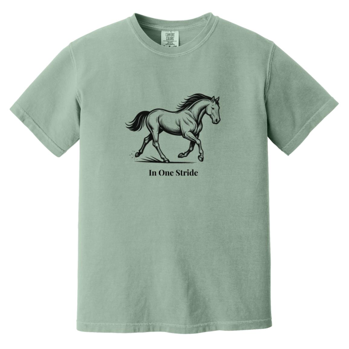 In One Stride horse graphic with text below on short sleeve tee.
