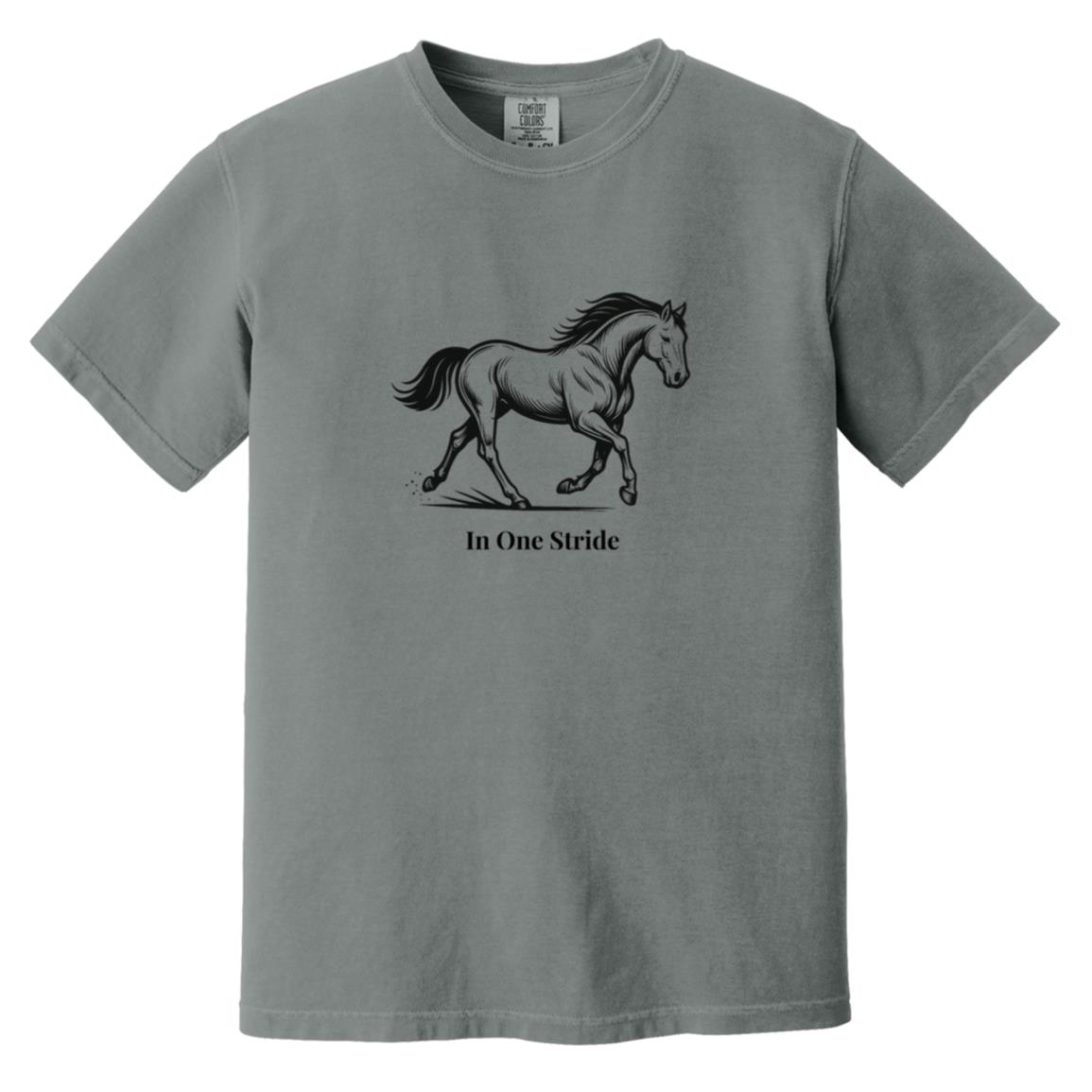In One Stride horse graphic with text below on short sleeve tee.