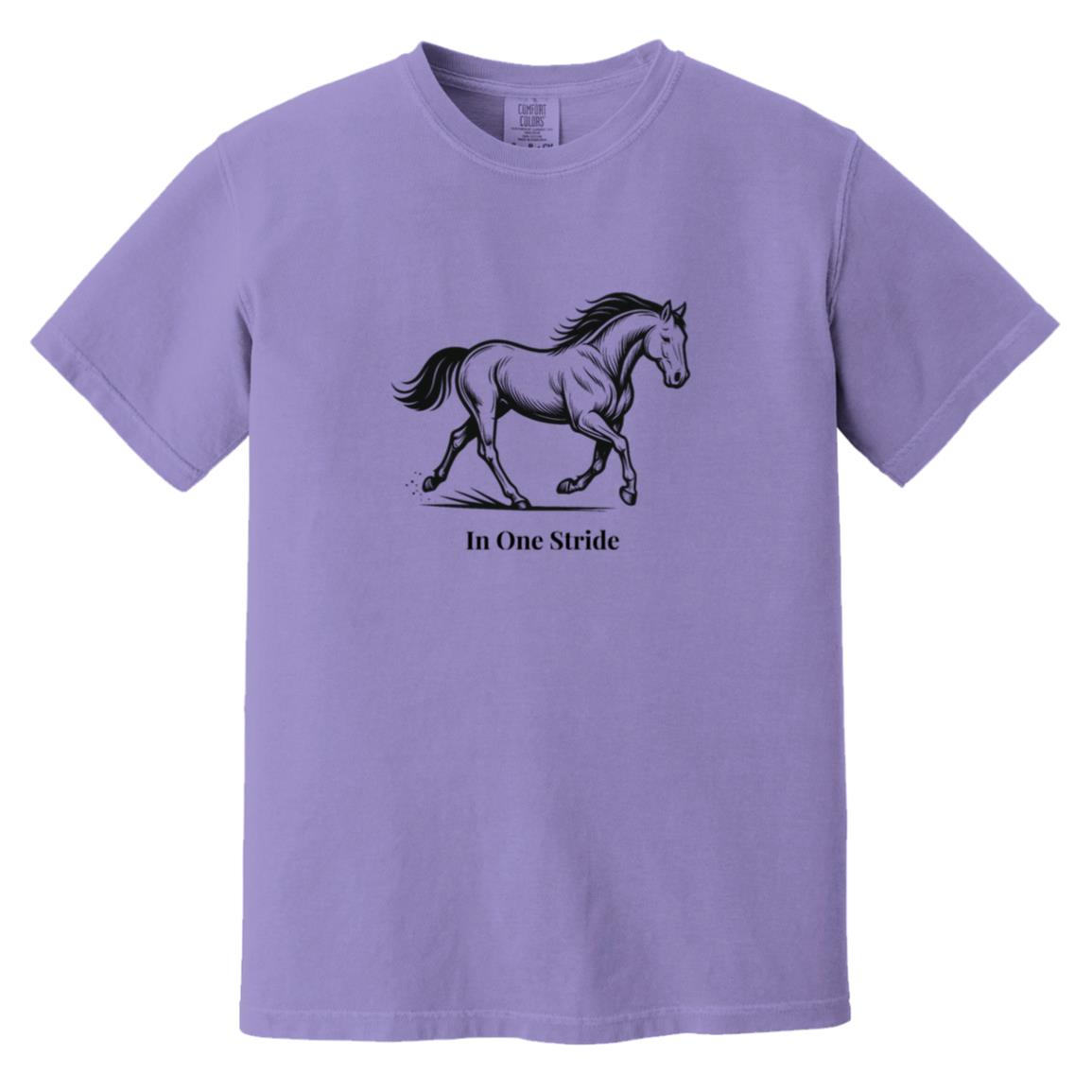 In One Stride horse graphic with text below on short sleeve tee.