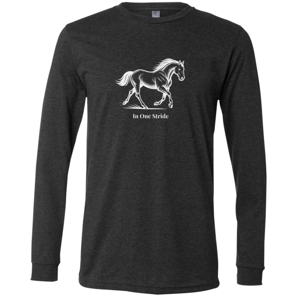 In One Stride horse graphic with text below on long sleeve tee.