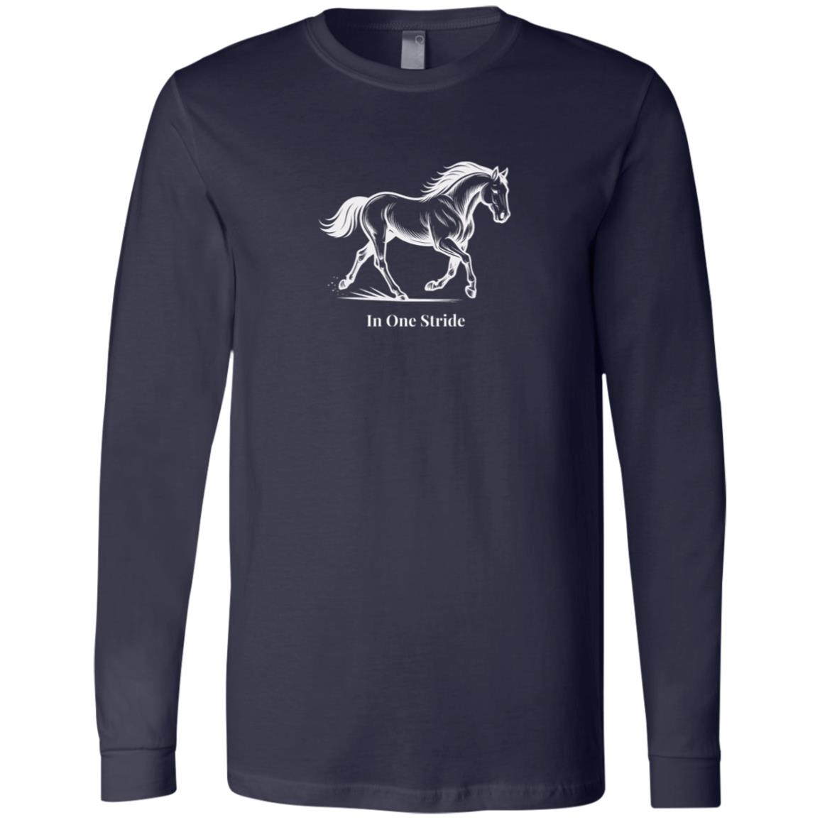 In One Stride horse graphic with text below on long sleeve tee.
