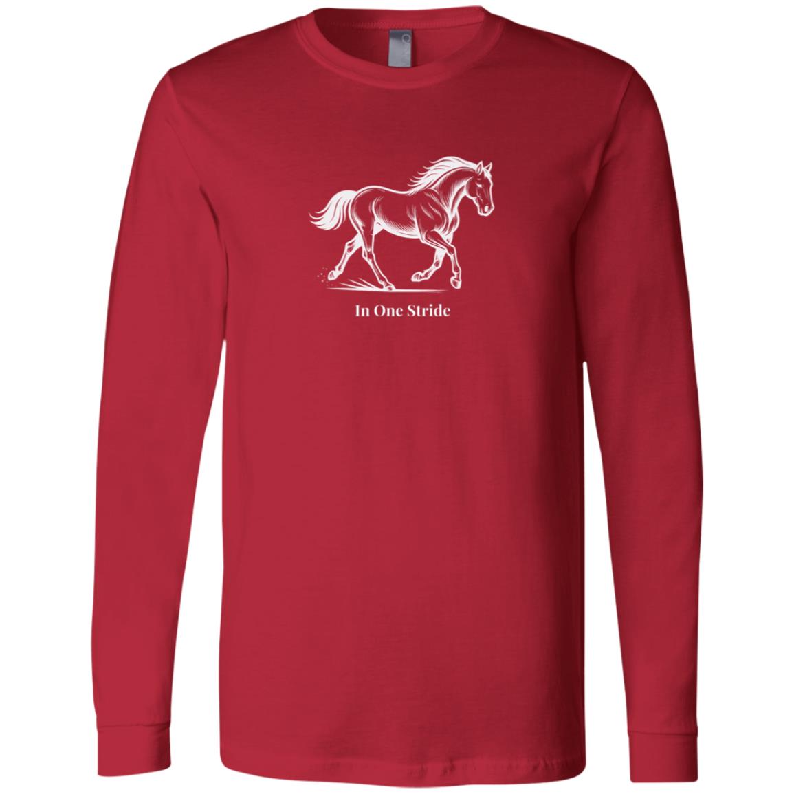 In One Stride horse graphic with text below on long sleeve tee.
