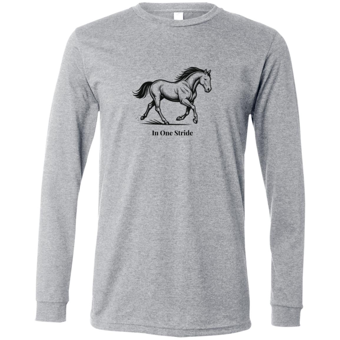 In One Stride horse graphic with text below on long sleeve tee.