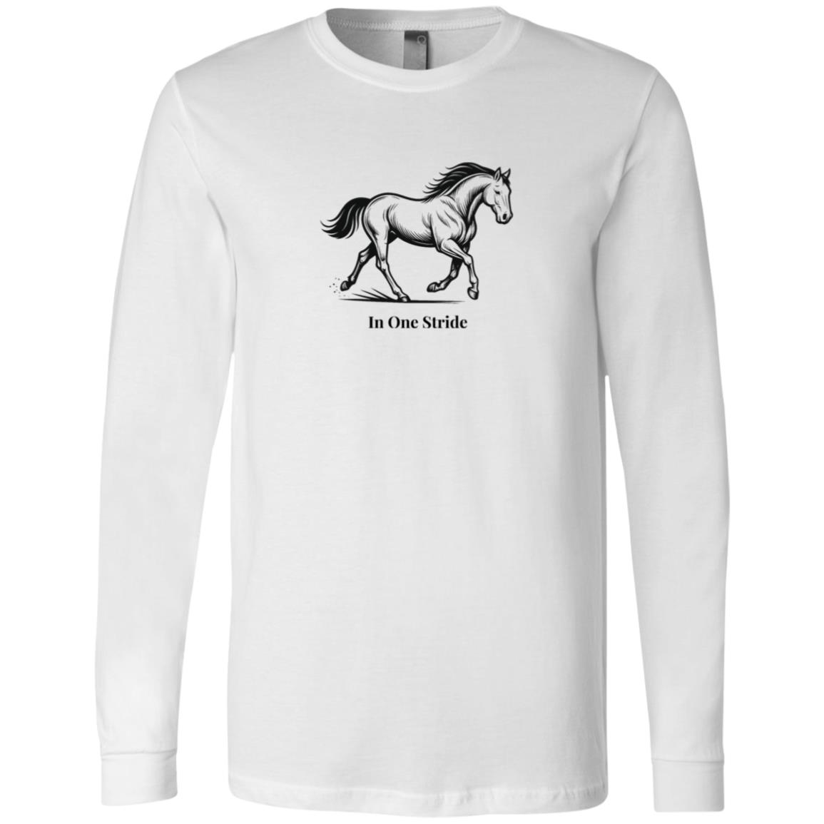 In One Stride horse graphic with text below on long sleeve tee.
