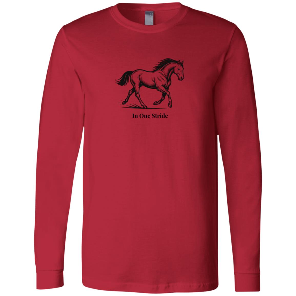 In One Stride horse graphic with text below on long sleeve tee.
