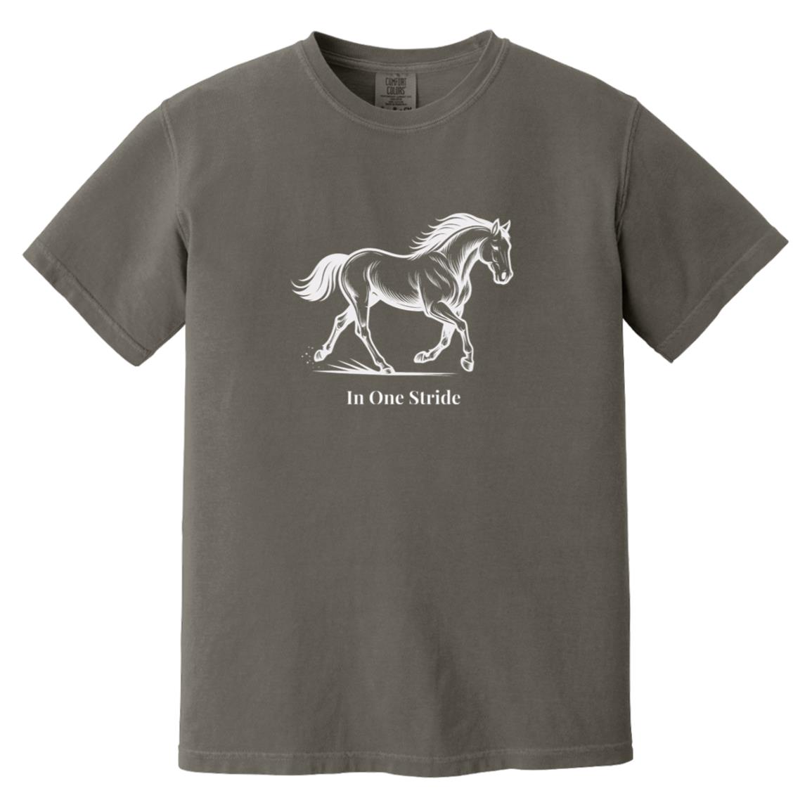 In One Stride horse graphic with text below on short sleeve tee.