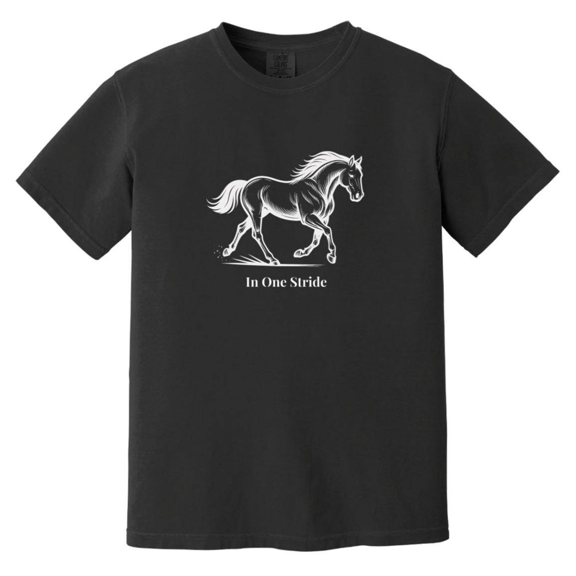 In One Stride horse graphic with text below on short sleeve tee.