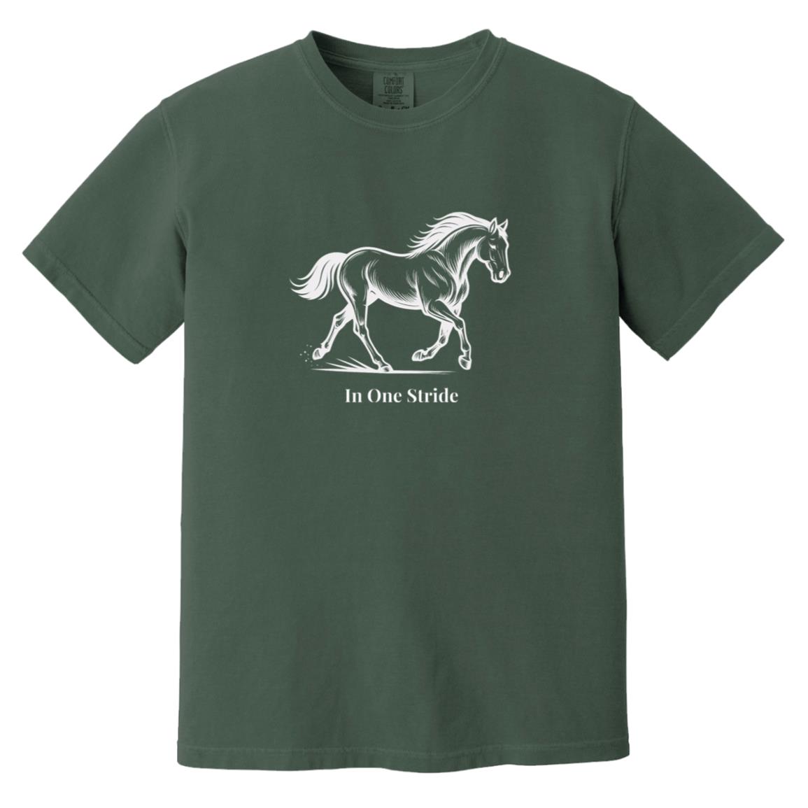 In One Stride horse graphic with text below on short sleeve tee.
