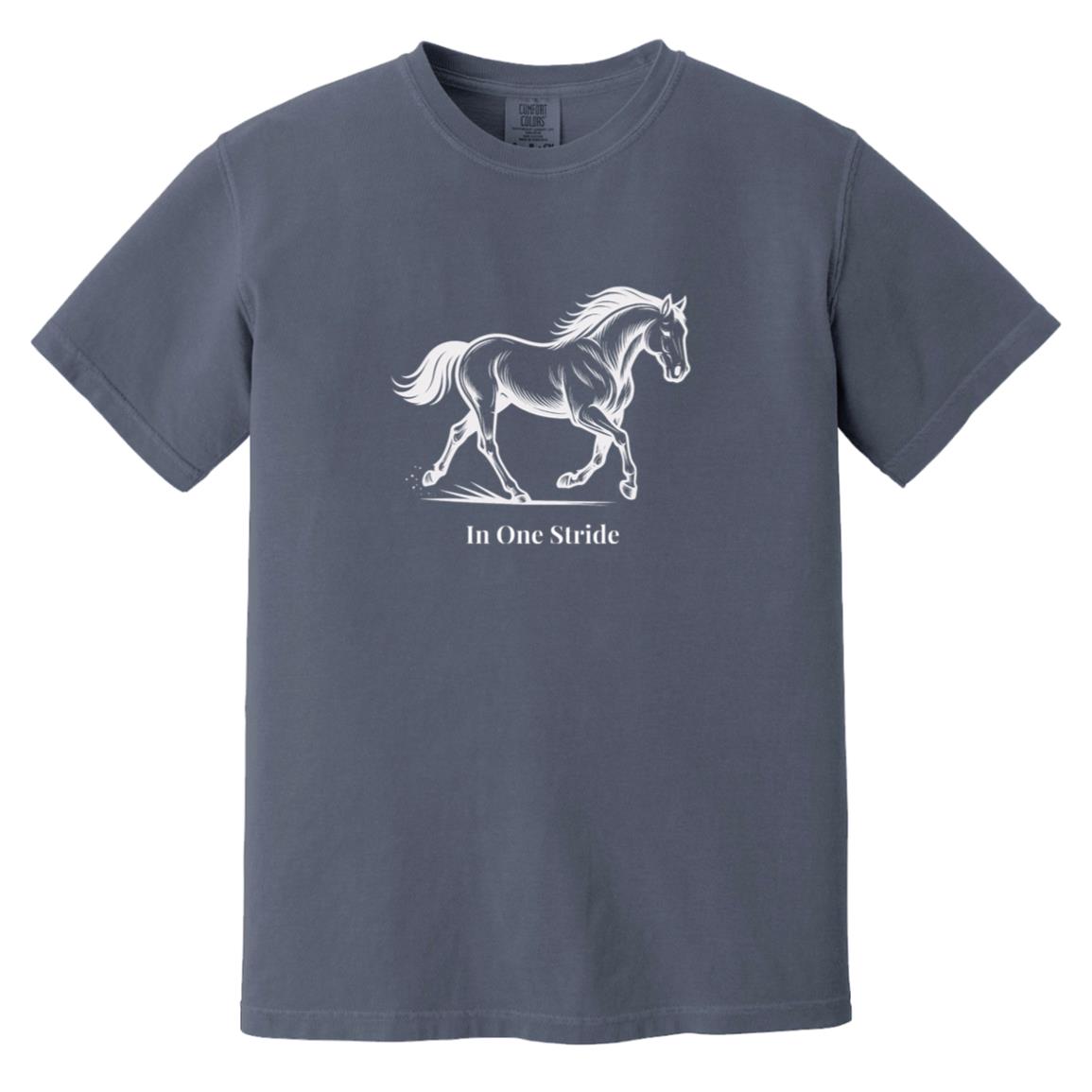 In One Stride horse graphic with text below on short sleeve tee.