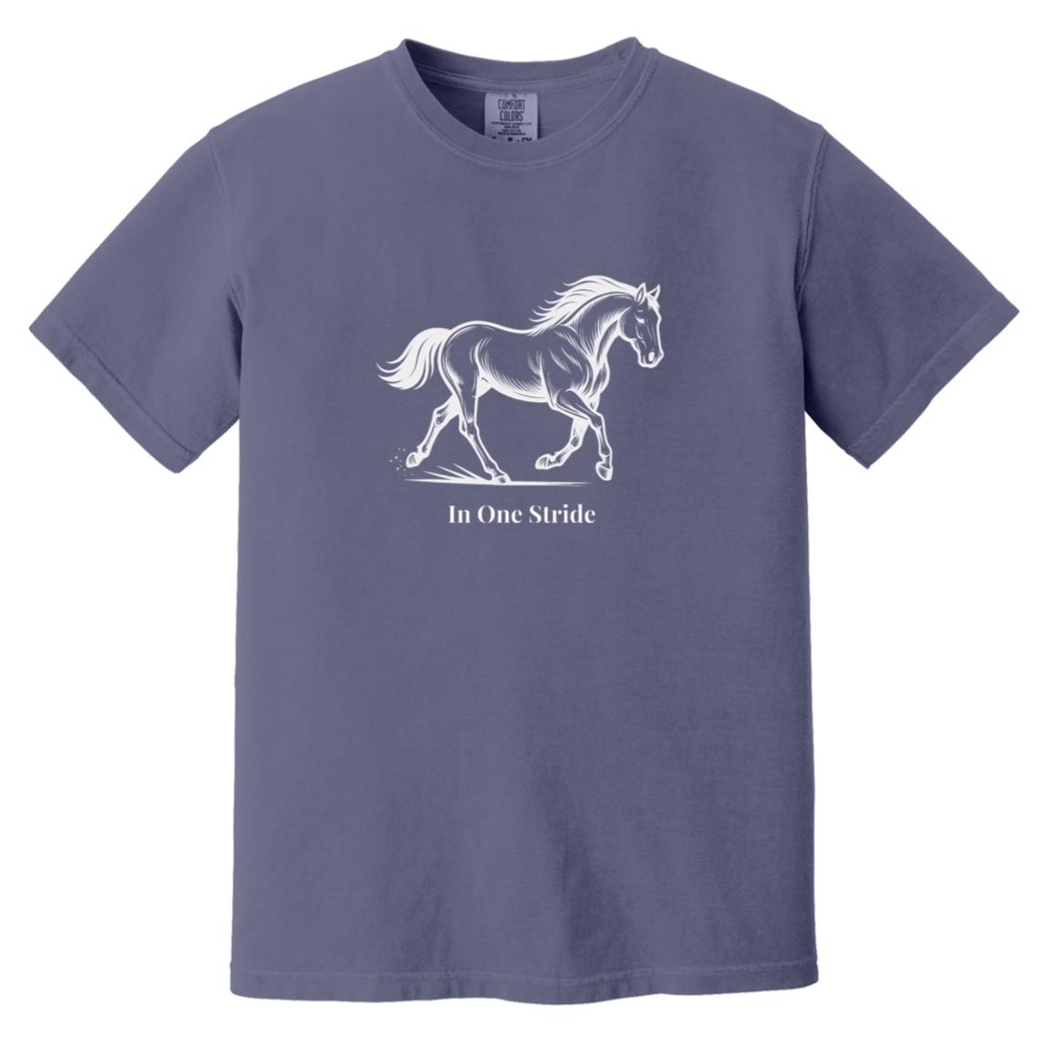 In One Stride horse graphic with text below on short sleeve tee.