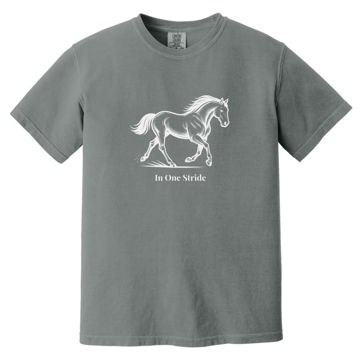 In One Stride horse graphic with text below on short sleeve tee.