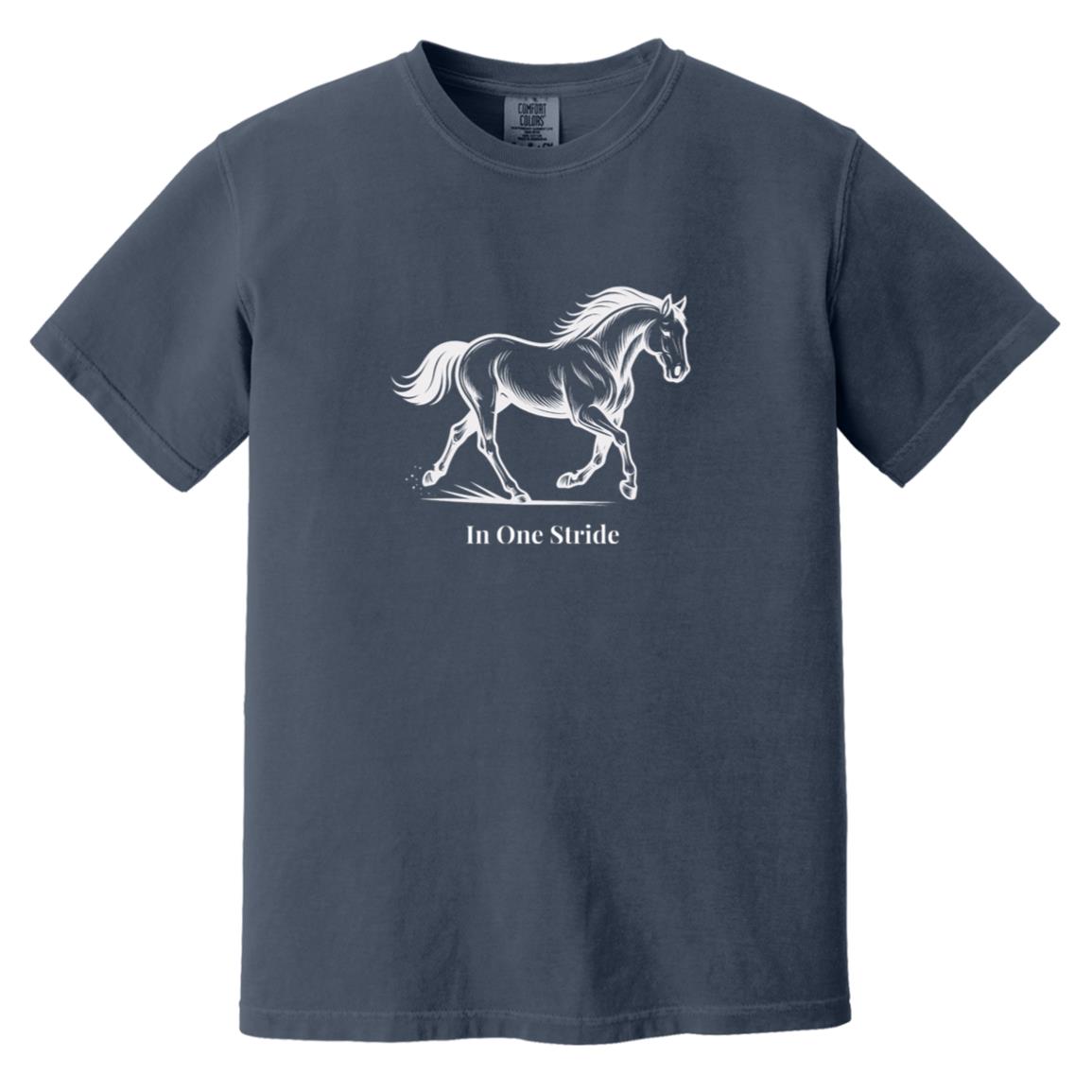 In One Stride horse graphic with text below on short sleeve tee.