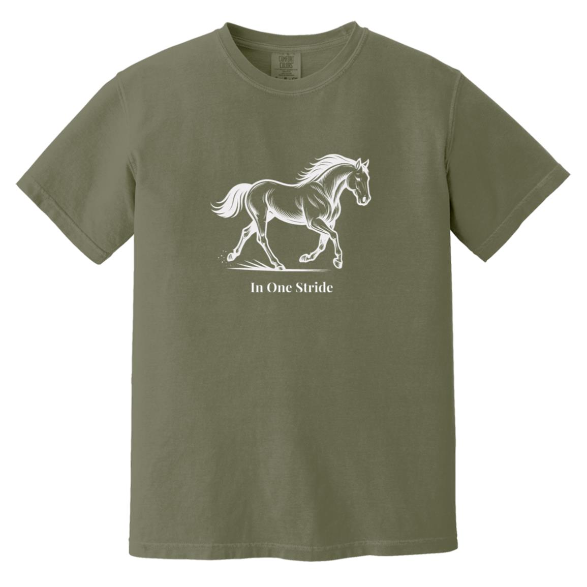 In One Stride horse graphic with text below on short sleeve tee.