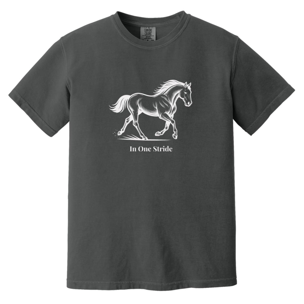 In One Stride horse graphic with text below on short sleeve tee.