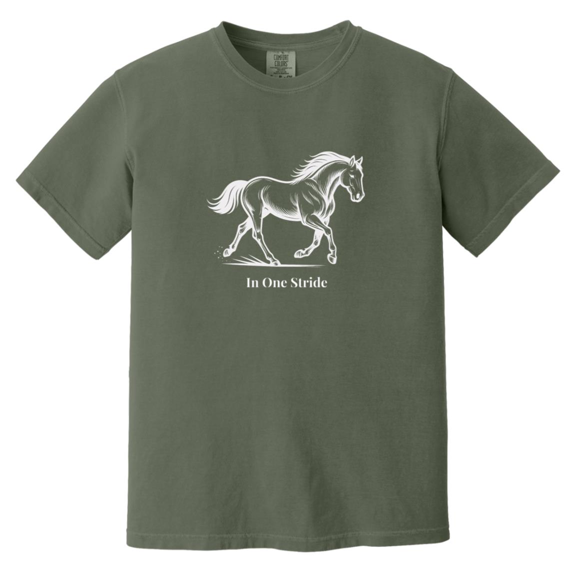 In One Stride horse graphic with text below on short sleeve tee.