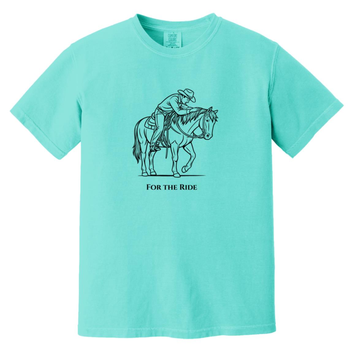 Reining rider and horse graphic with text “For the Ride” on white tee.