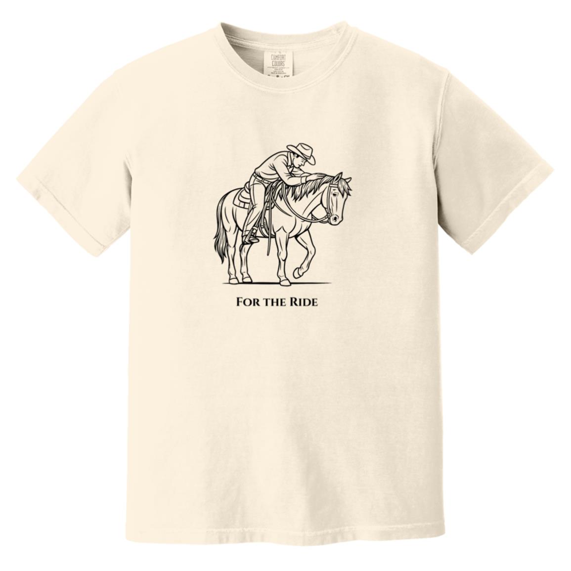 Reining rider and horse graphic with text “For the Ride” on white tee.