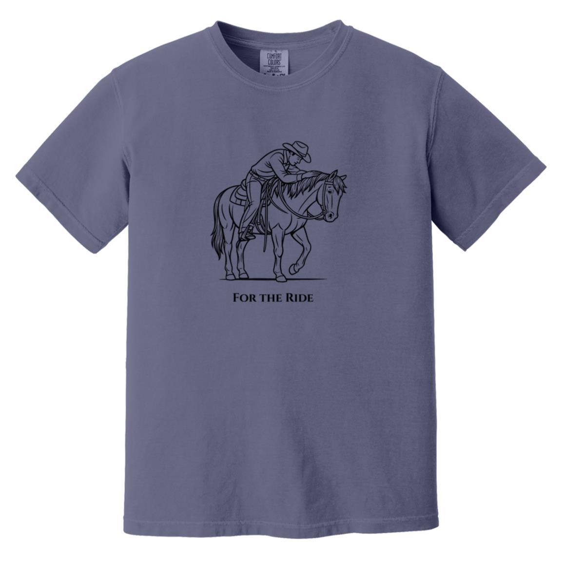 Reining rider and horse graphic with text “For the Ride” on white tee.
