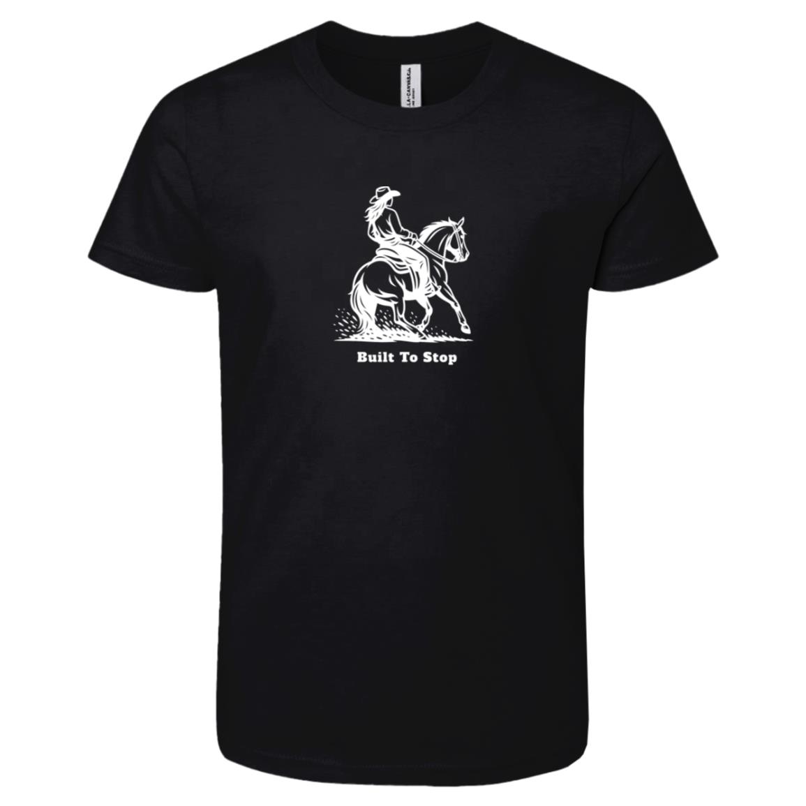 HorseTail Legacy Youth Apparel showing male and female rider Built to Stop tees.