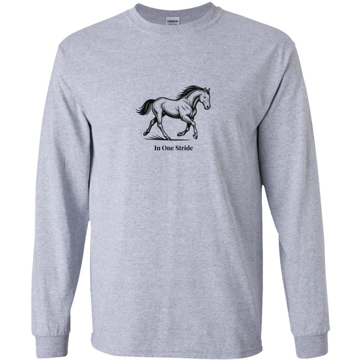 Youth long sleeve tee unisex horse design In One Stride