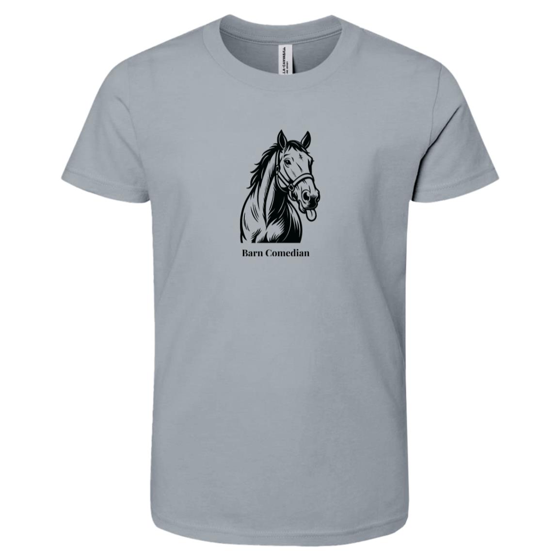 Barn Comedian Horse Graphic Black 3001Y Bella + Canvas Kids Short-Sleeve T-Shirt