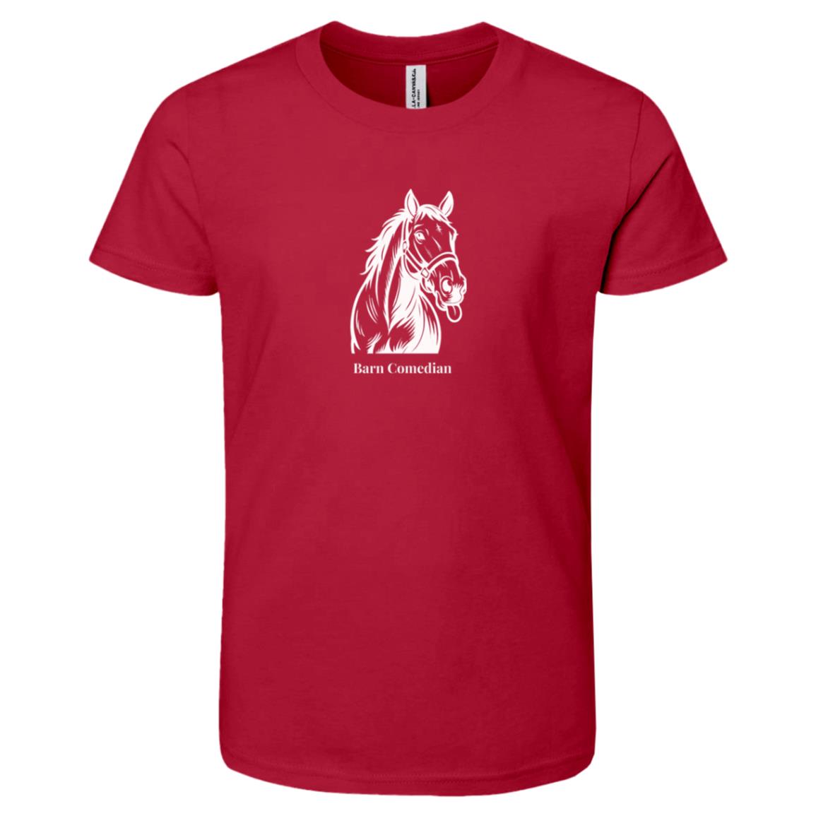 Barn Comedian Horse Graphic White 3001Y Bella + Canvas Kids Short-Sleeve T-Shirt