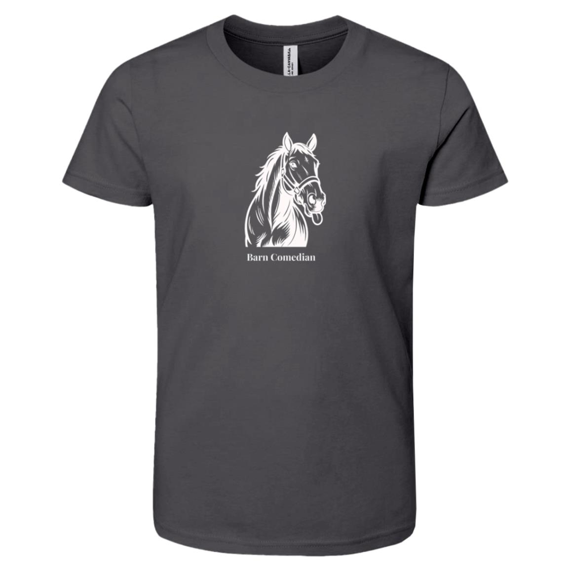 Barn Comedian Horse Graphic White 3001Y Bella + Canvas Kids Short-Sleeve T-Shirt