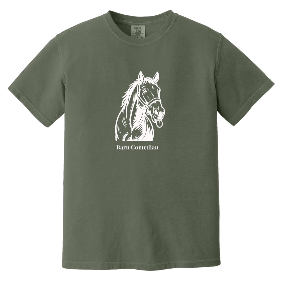 Barn Comedian Horse Graphic White CC1717 Heavyweight Garment-Dyed T-Shirt
