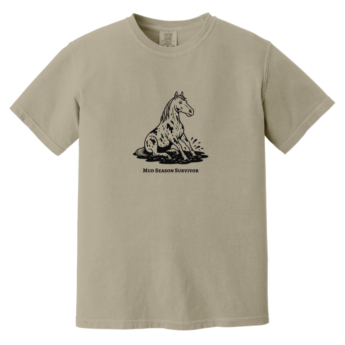 Mud Season Survivor Horse Graphic Black CC1717 Heavyweight Garment-Dyed T-Shirt