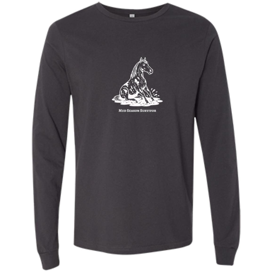 Mud Season Survivor Horse Graphic White 3501 Bella + Canvas Men's LS T-Shirt