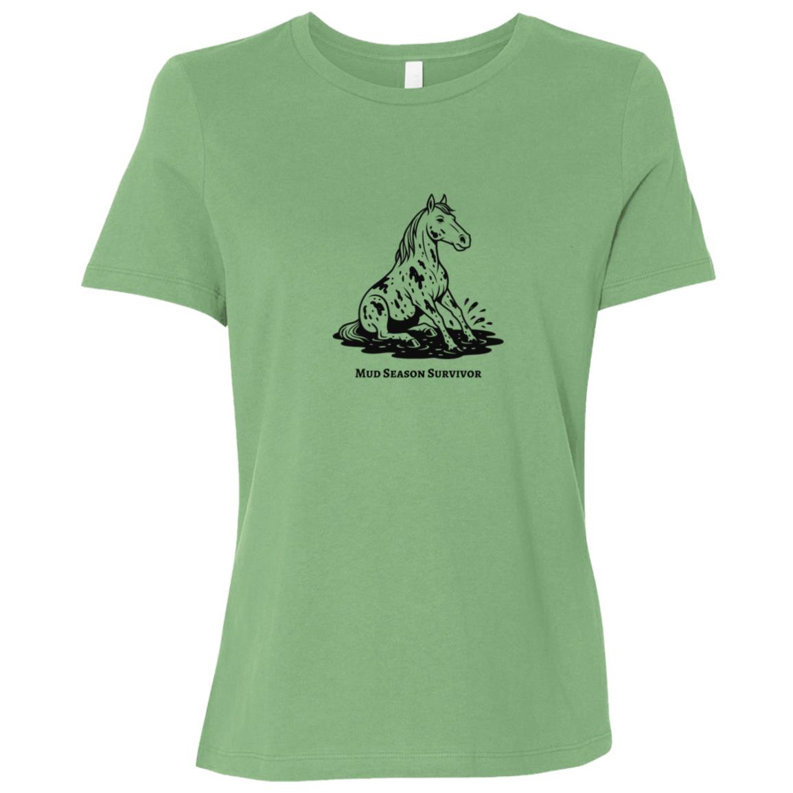 Mud Season Survivor Horse Graphic Black B6400 Bella + Canvas Ladies Relaxed Jersey Short-Sleeve T-Shirt