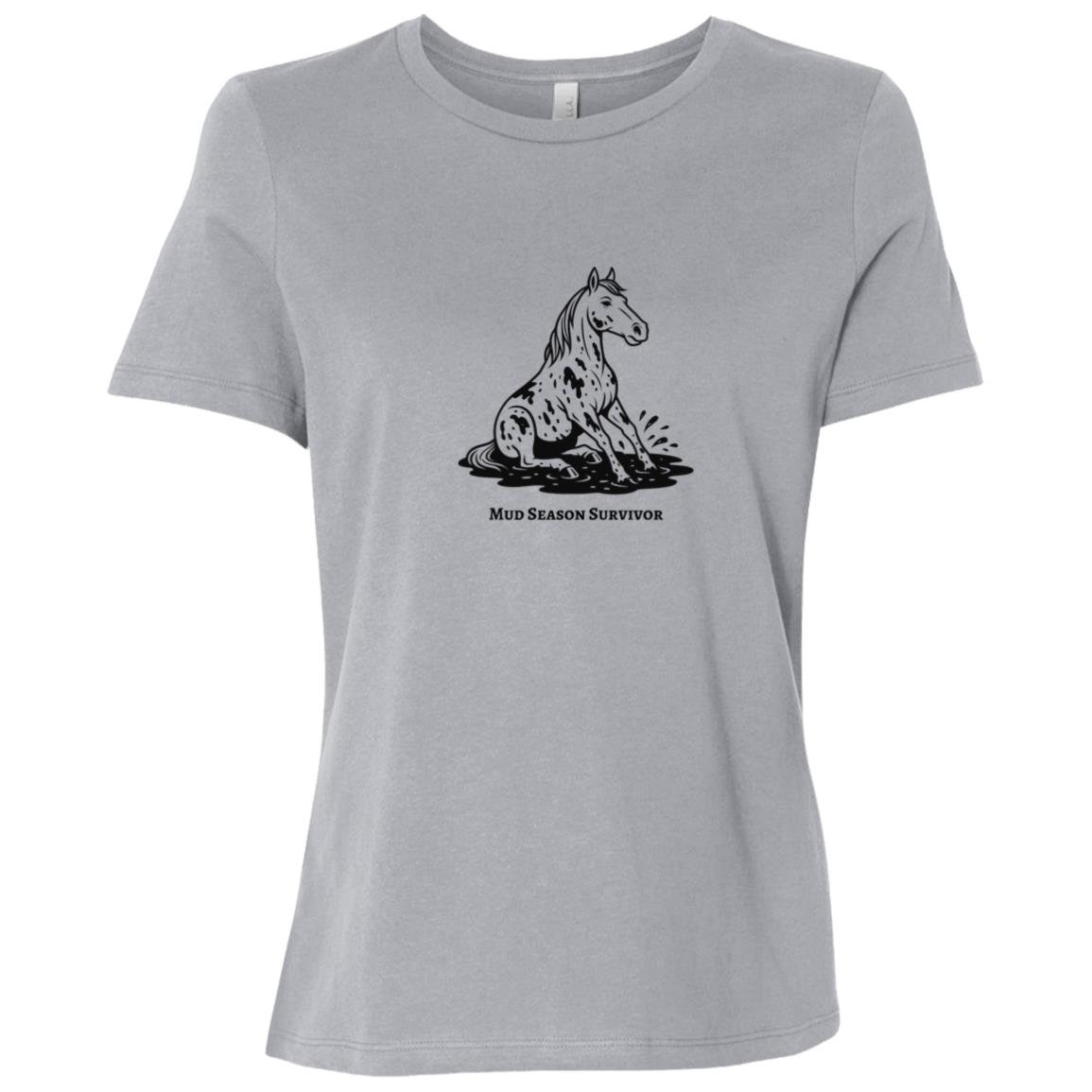 Mud Season Survivor Horse Graphic Black B6400 Bella + Canvas Ladies Relaxed Jersey Short-Sleeve T-Shirt