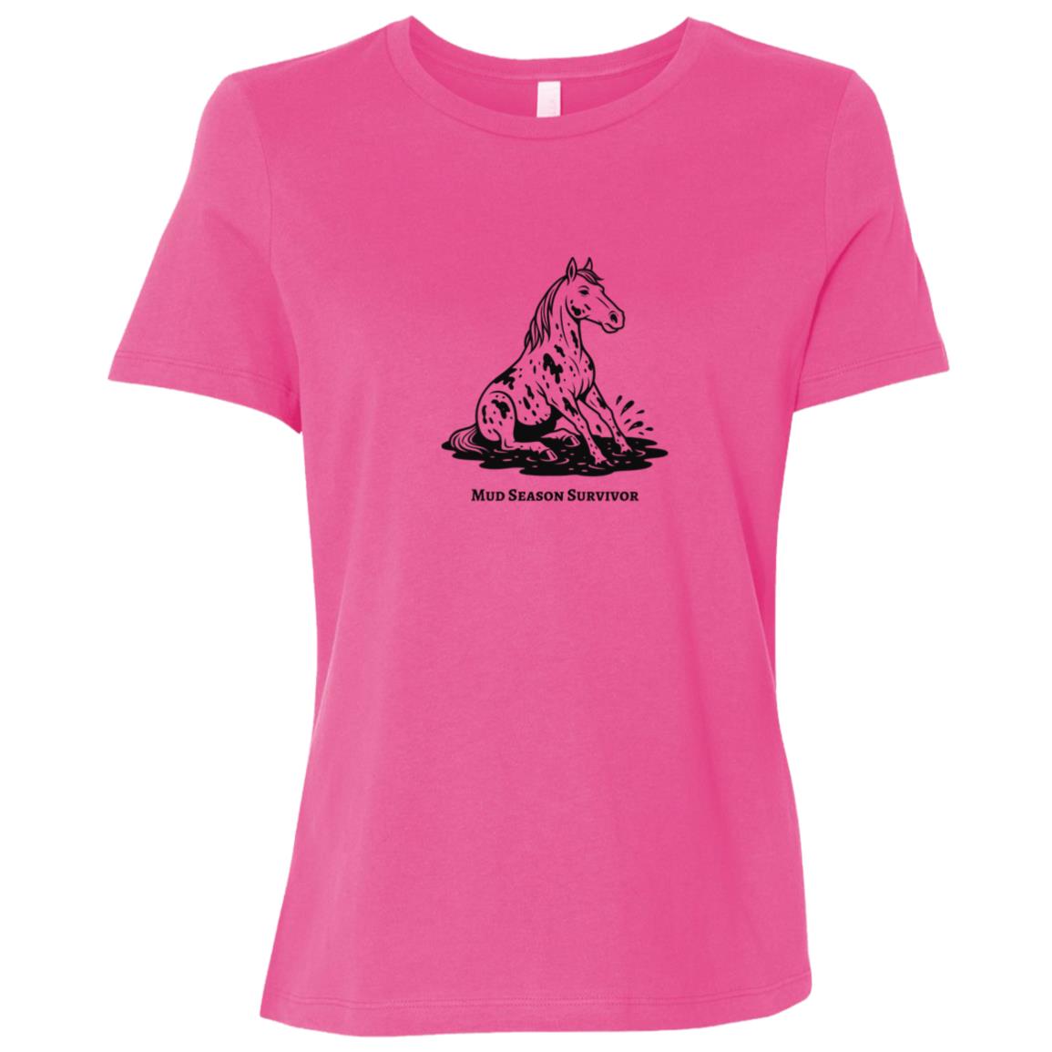 Mud Season Survivor Horse Graphic Black B6400 Bella + Canvas Ladies Relaxed Jersey Short-Sleeve T-Shirt