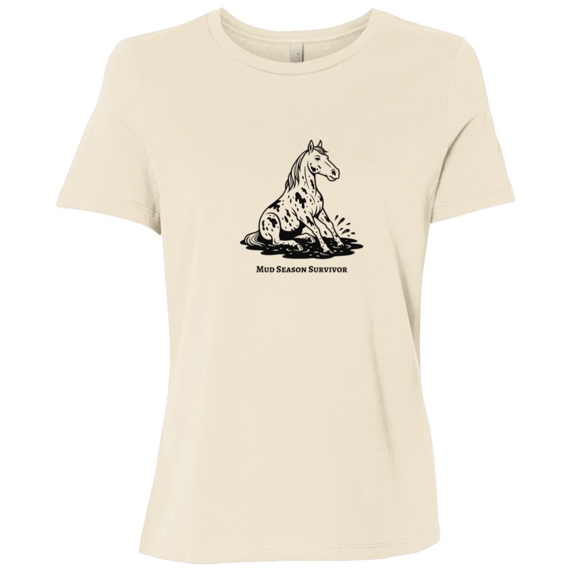 Mud Season Survivor Horse Graphic Black B6400 Bella + Canvas Ladies Relaxed Jersey Short-Sleeve T-Shirt