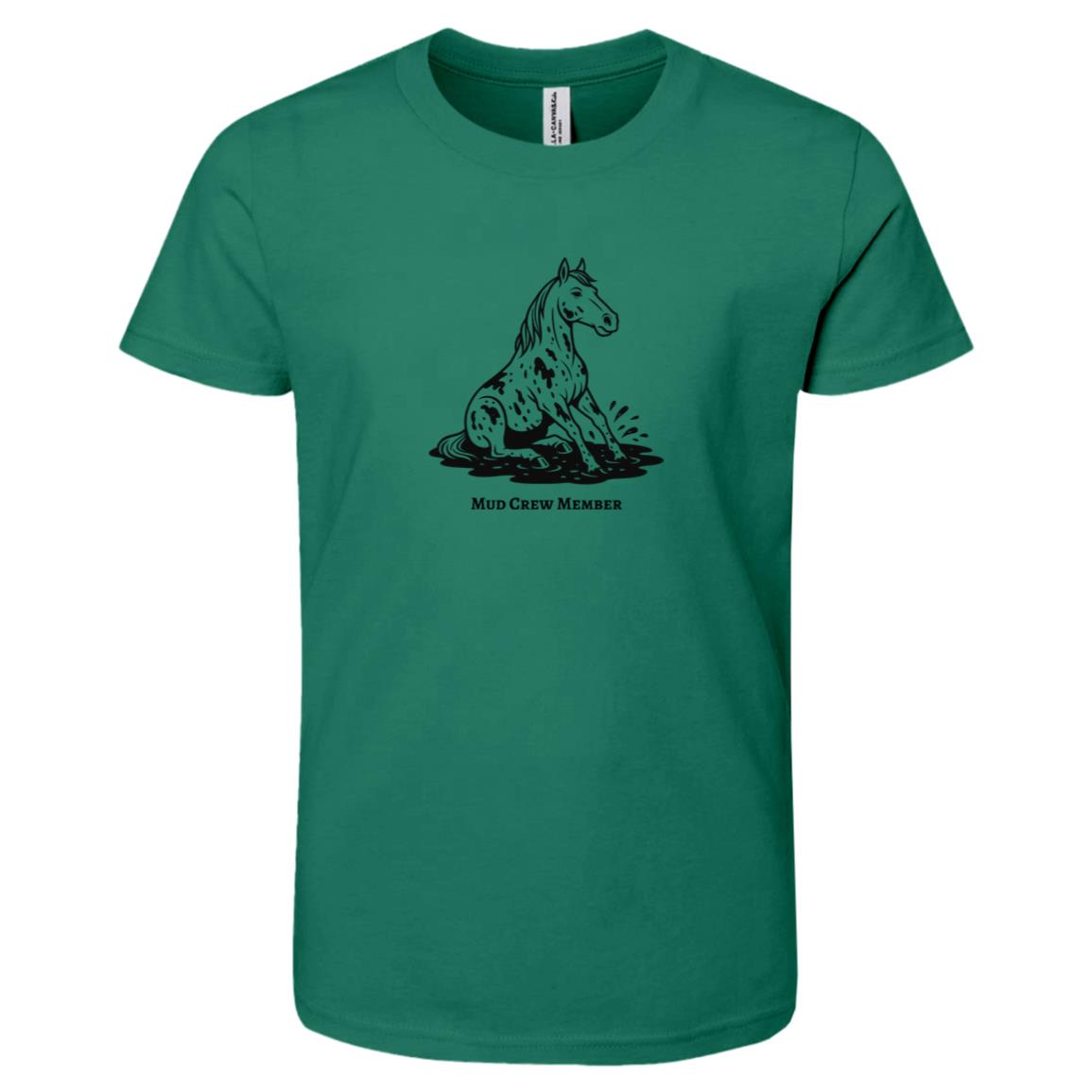Mud Crew Member Horse Graphic Black 3001Y Bella + Canvas Kids Short-Sleeve T-Shirt
