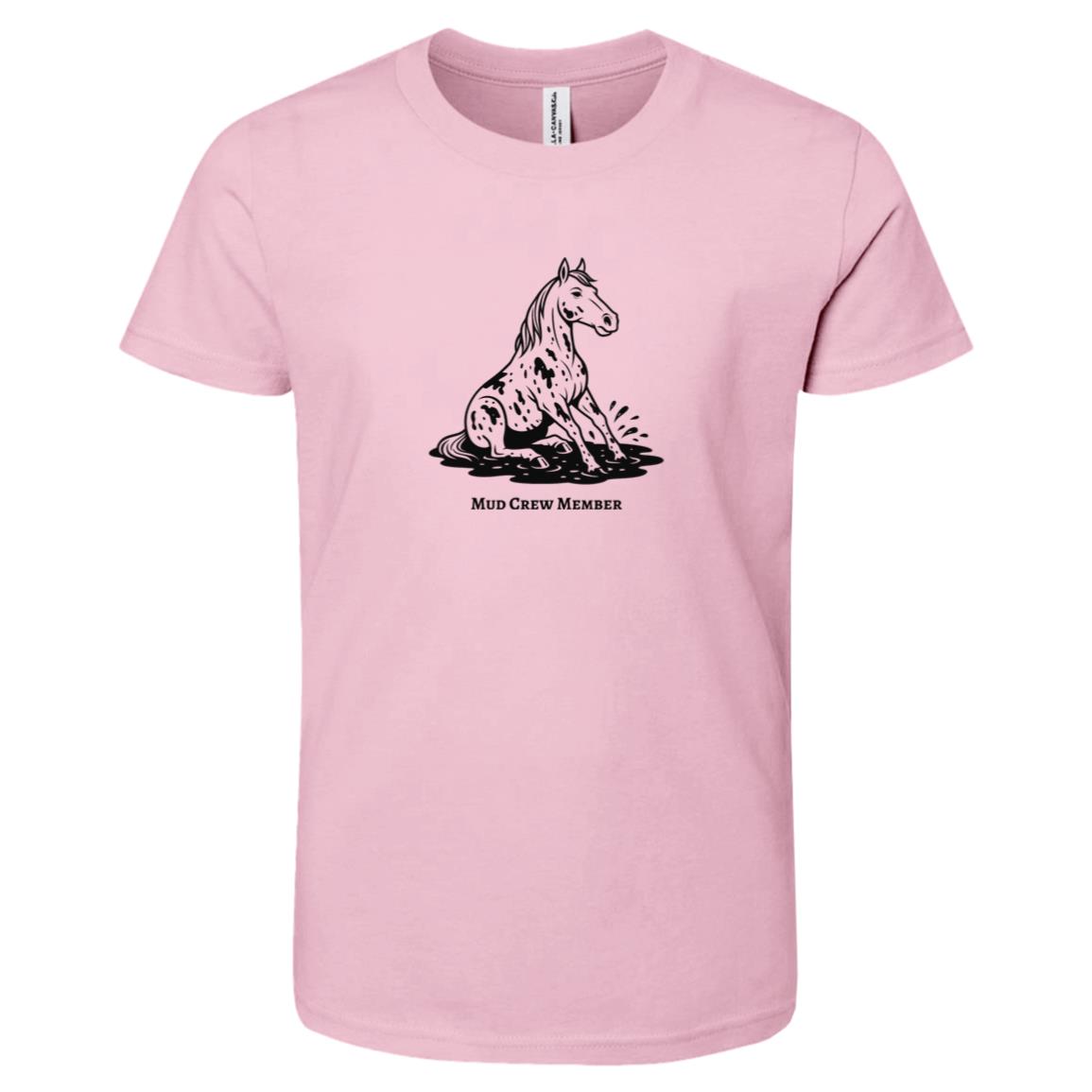 Mud Crew Member Horse Graphic Black 3001Y Bella + Canvas Kids Short-Sleeve T-Shirt