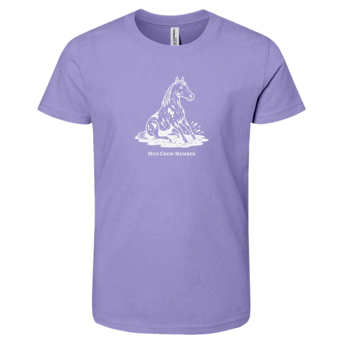 Mud Crew Member Horse Graphic White 3001Y Bella + Canvas Kids Short-Sleeve T-Shirt