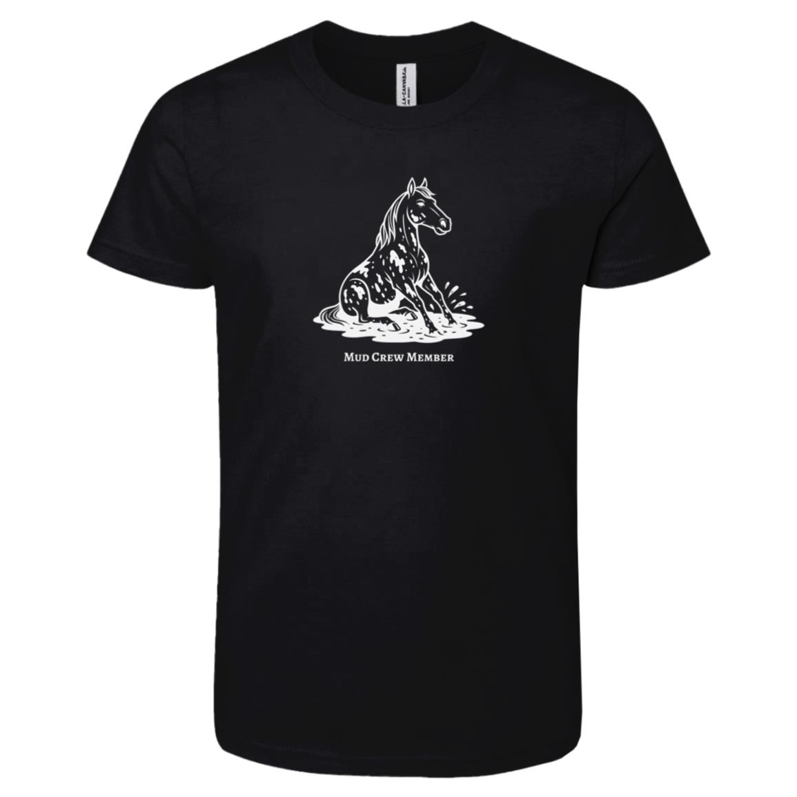 Mud Crew Member Horse Graphic White 3001Y Bella + Canvas Kids Short-Sleeve T-Shirt