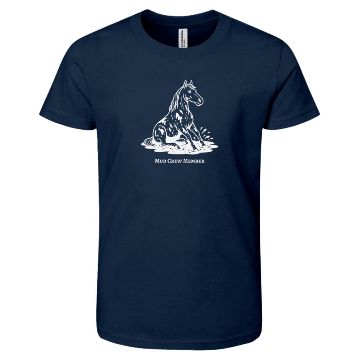 Mud Crew Member Horse Graphic White 3001Y Bella + Canvas Kids Short-Sleeve T-Shirt