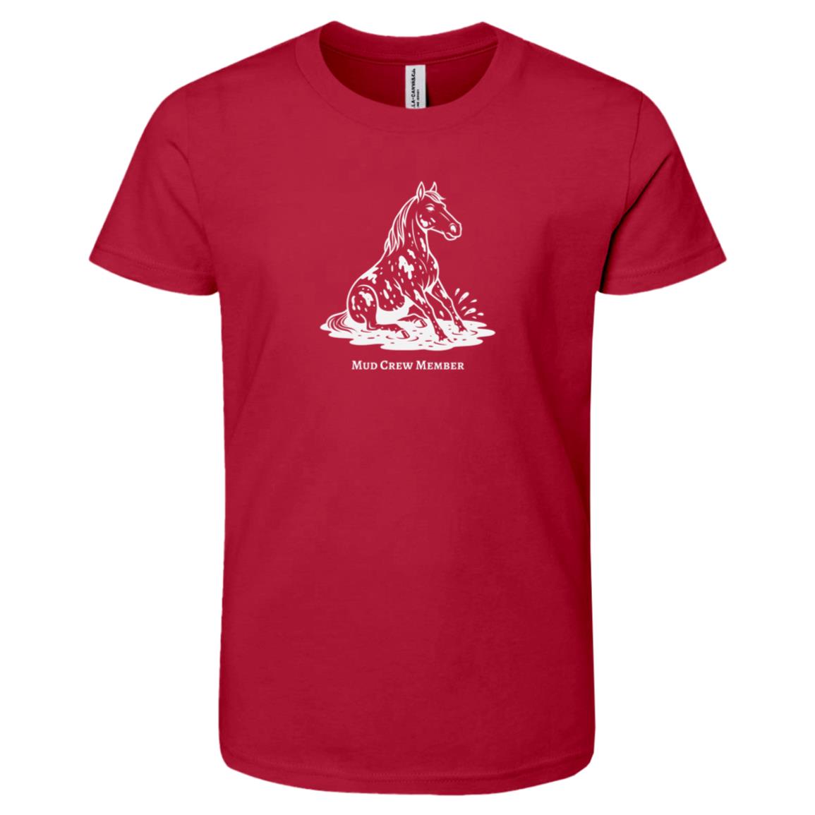 Mud Crew Member Horse Graphic White 3001Y Bella + Canvas Kids Short-Sleeve T-Shirt