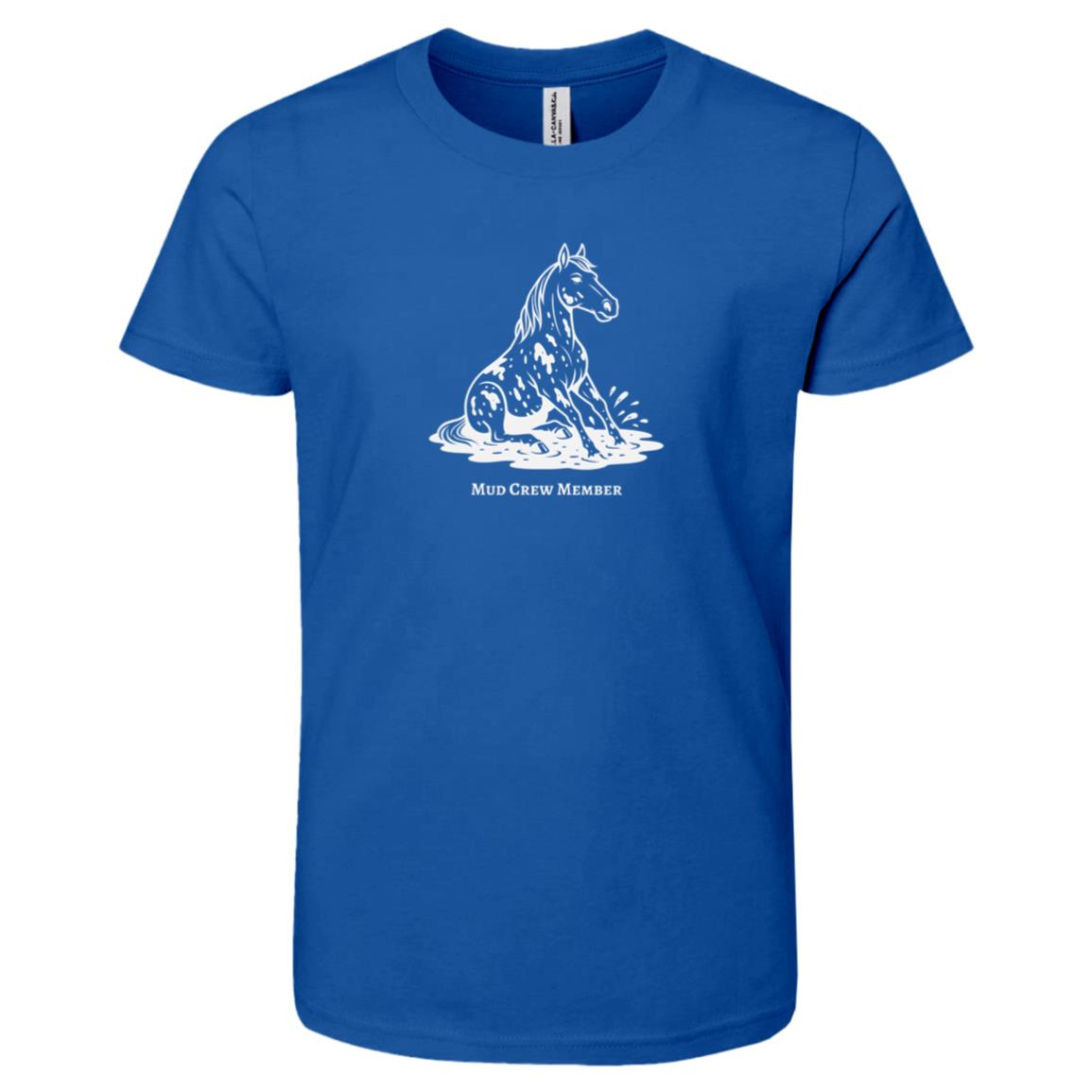 Mud Crew Member Horse Graphic White 3001Y Bella + Canvas Kids Short-Sleeve T-Shirt